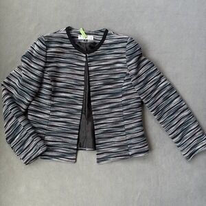 Tahari Arthur Levine Blazer Womensโ 10 Black Multicolor Textured Cotton Jacket